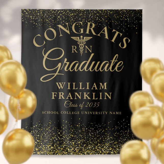 Tapete De Parede Fundo de Graduação da Escola de Enfermagem Ouro Pr (Black Gold Nurse School Graduation Photo Backdrop)