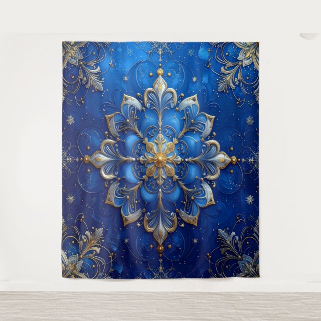 Tapete De Parede Fundo de Natal Azul Dourado Decorativo (Frente)
