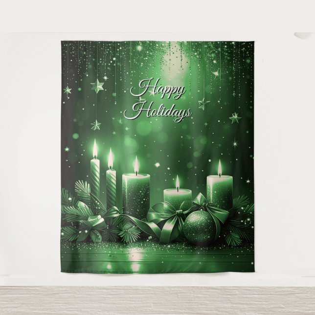 Tapete De Parede Fundo de Natal com Velas Verdes (Frente)