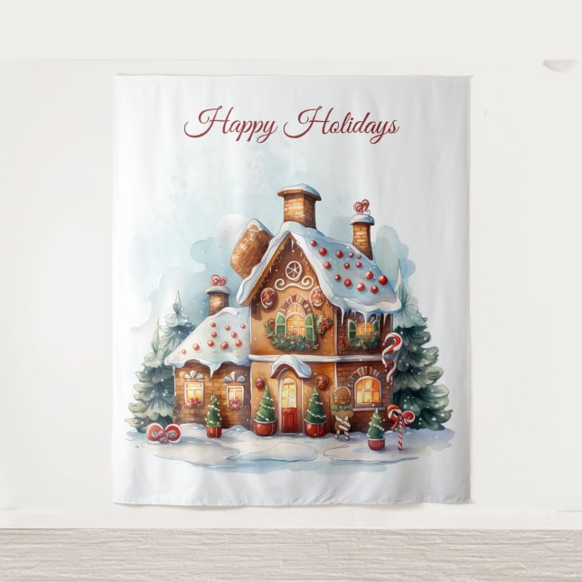 Tapete De Parede Fundo de Natal de Casa de Pão de Mel (Frente)