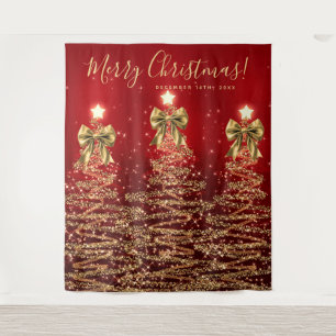 Tapete De Parede Fundo de Natal Dourado Vermelho Árvores de Natal c