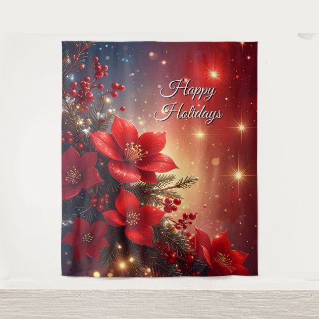 Tapete De Parede Fundo de Natal Floral Vermelho (Frente)