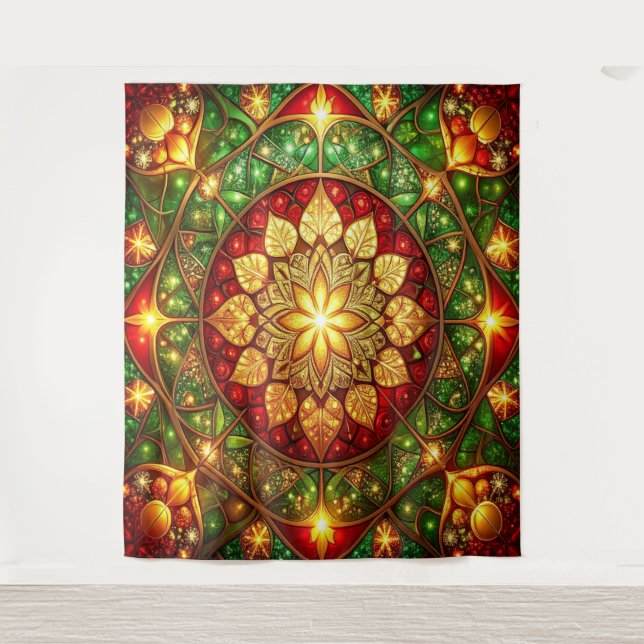 Tapete De Parede Fundo de Natal Vermelho Verde Decorativo (Frente)