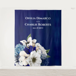 Tapete De Parede Fundo de parede para foto floral branco azul cobal