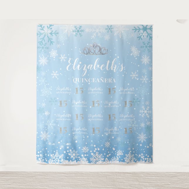 Tapete De Parede Fundo de photobooth da Princesa Winter Quinceañera (Frente)
