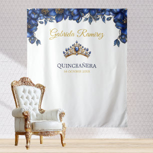 Tapete De Parede Fundo de Quinceañera Floral Azul Real Dourado
