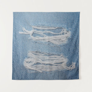 Tapete De Parede Fundo de textura de jeans de denim rasgado azul. N
