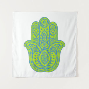 Tapete De Parede Fundo Design Verde e Branco do Hamsa