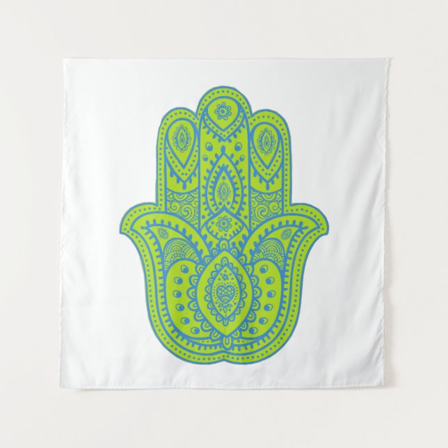 Tapete De Parede Fundo Design Verde e Branco do Hamsa (Frente)