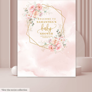 Tapete De Parede Fundo do chá de fraldas floral cor-de-rosa com pin