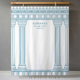 Tapete De Parede Fundo do Partido Grego com templo azul