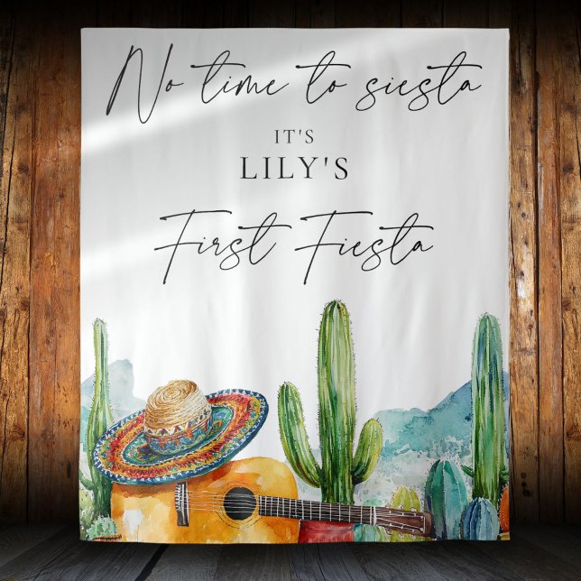 Tapete De Parede Fundo do primeiro aniversario Fiesta First Waterco (Watercolor First Fiesta 1st Birthday Backdrop)