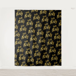 Tapete De Parede Fundo Dourado Preto "Olá Trinta" Aniversário