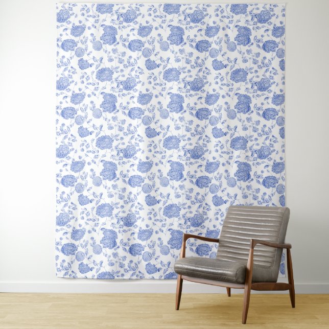 Tapete De Parede Fundo Elegante e Chic Floral Branco Azul (In Situ)