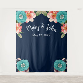 Tapete De Parede Fundo Floral Botânico Azul e Rosa para Foto