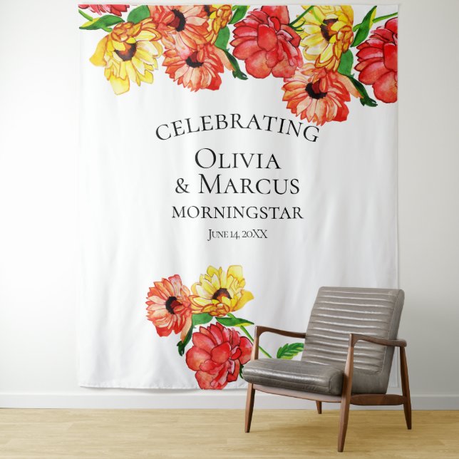 Tapete De Parede Fundo Floral em Aquarela Vermelho e Amarelo (In Situ)