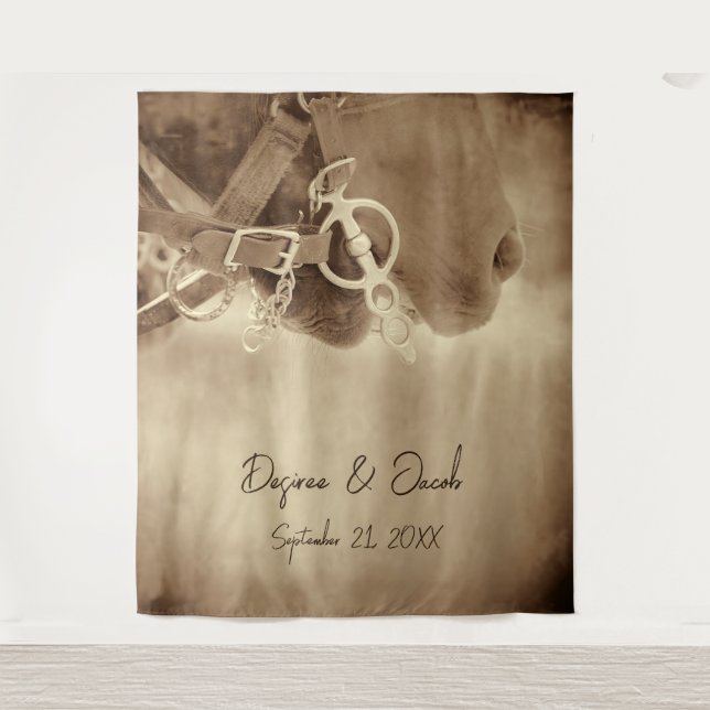 Tapete De Parede Fundo Fotobooth Russo do Cavalo Marrom Ocidental (Frente)