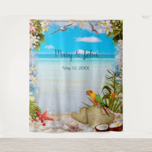 Tapete De Parede Fundo Fotográfico de Casamento Floral de Praia Tro