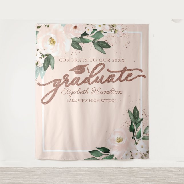 Tapete De Parede Fundo Fotográfico de Graduação com Flores Rosa (Frente)
