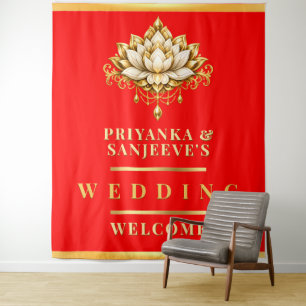 Tapete De Parede Fundo fotográfico para casamento indiano em vermel