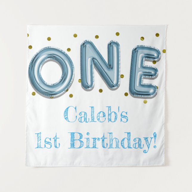 Tapete De Parede Fundo fotográfico para festa azul e dourada com ba (Frente)