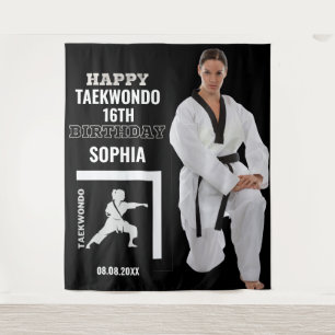 Tapete De Parede Fundo para Aniversário de Taekwondo, Menina Jogado