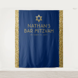 Tapete De Parede Fundo para Foto de Bar Mitzvah Azul Dourado