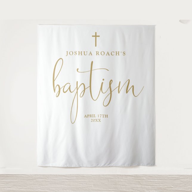 Tapete De Parede Fundo para Foto de Batismo com Letra Gold Elegante (Frente)