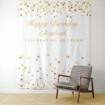Fundo para Fotobooth Branco e Dourado de 60 Anos