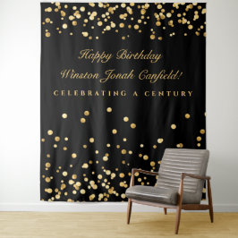 Tapete De Parede Fundo para Fotobooth Preto e Dourado de 100 Anos d