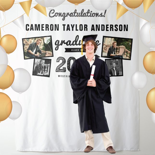 Tapete De Parede Fundo para Fotos de Graduação Esboço de Graduado d (2024 Black Sketch Graduation Party 4 Photo Backdrop by fat*fa*tin @ www.zazzle.com/color_therapy)