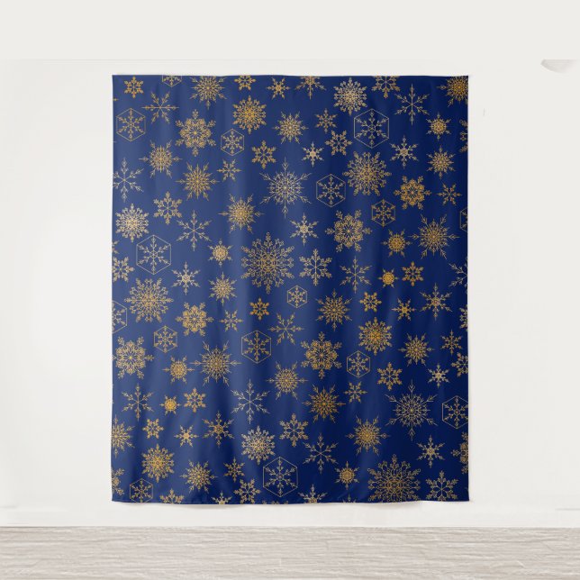 Tapete De Parede Fundo para Selfie de Floco de Neve Azul Marinho e  (Frente)