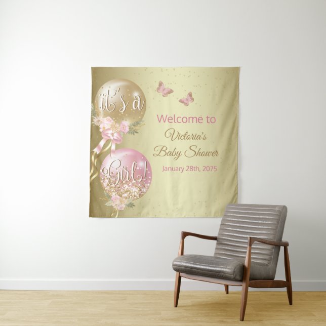 Tapete De Parede Fundo Personalizado para Chá de Bebê Menina (In Situ)