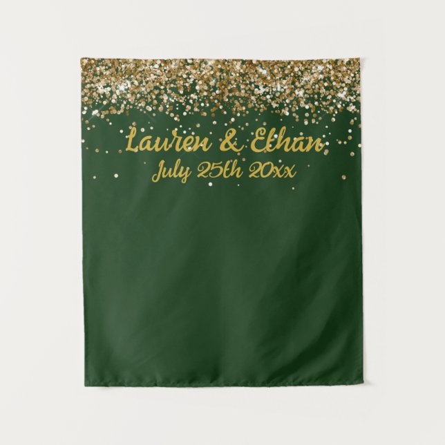 Tapete De Parede Fundo Personalizado Verde Escuro Dourado Brilho Ca (Frente)