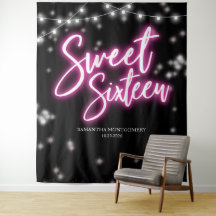 Fundo Preto com Brilho Neon Rosa para Aniversário 