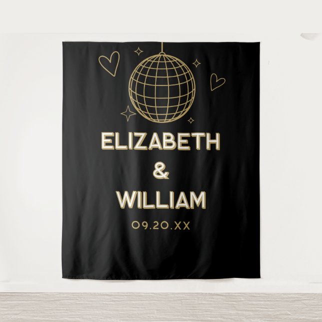 Tapete De Parede Fundo Preto e Dourado Groovy Disco Casamento Fotog (Frente)