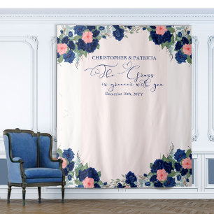 Tapete De Parede Fundo Real de Casamento Floral de Rosa Azul e Cora
