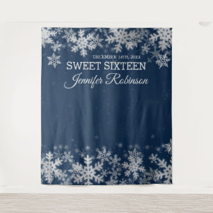 Tapete De Parede Fundo Sweet 16 Prata Azul-Marinho Flocos de Neve d