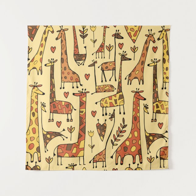 Tapete De Parede Funny giraffes sketch, seamless pattern your desig (Frente)