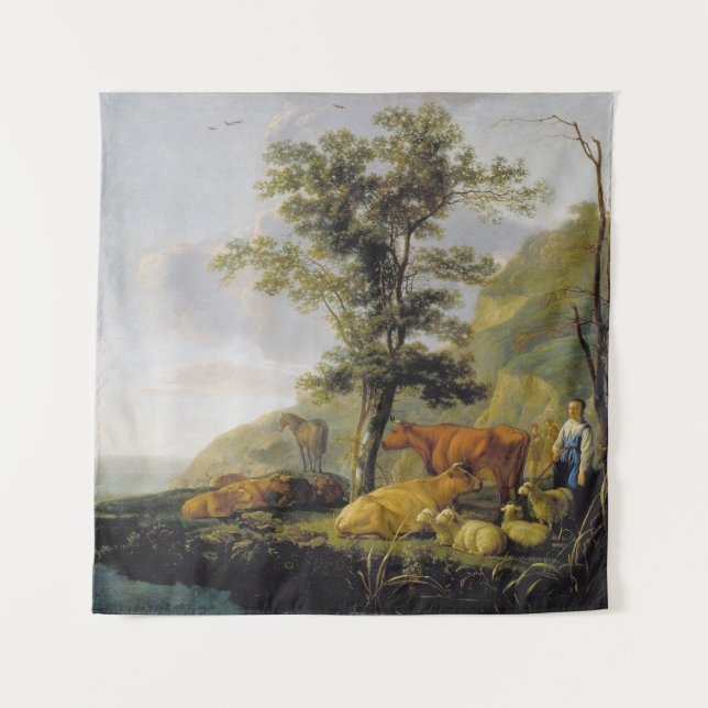 Tapete De Parede Gado perto de um rio  Aelbert Cuyp   (Frente)