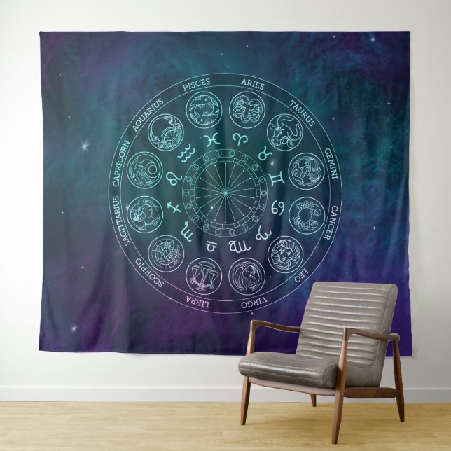 Tapete De Parede Galáxia Astrologia Sinais do Zodiac (In Situ (Horizontal))