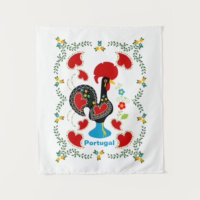 Tapete De Parede Galo Tradicional de Portugal em preto (Frente)