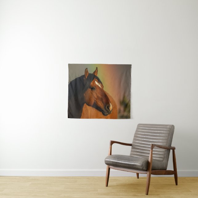 Tapete De Parede Garanhão Selvagem, Luz Dourada e Arco-íris (In Situ (Horizontal))