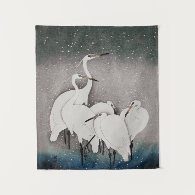 Tapete De Parede Garças Koson na Neve: Japonês Vintage (Frente)