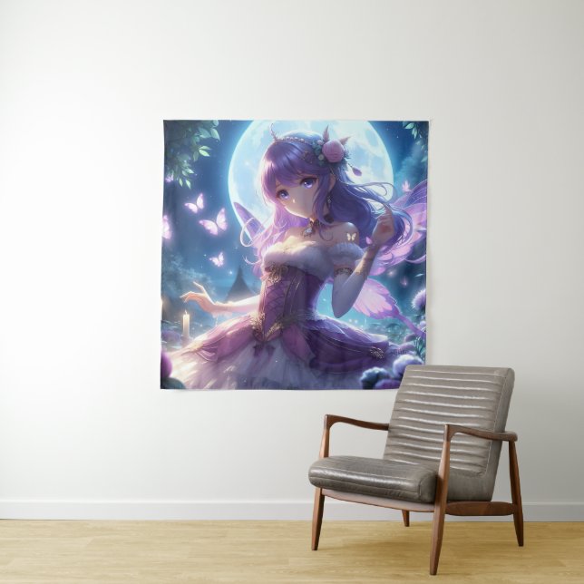 Tapete De Parede Garota Anime Asa de Borboleta Violeta Fada da Lua  (In Situ)