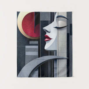 Tapete De Parede Garota Art Deco Perfil Elegância Geométrica