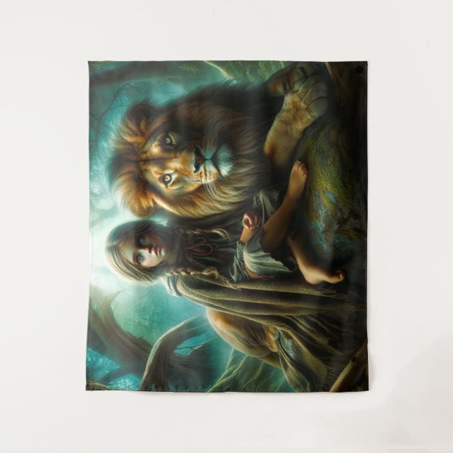 Tapete De Parede Garota com Leão (Frente)