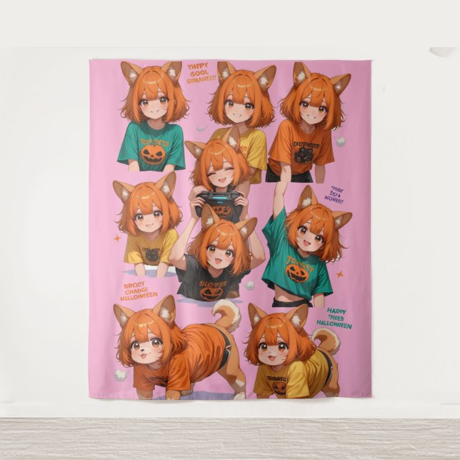 Tapete De Parede Garotas de Anime Fofas de Raposa (Frente)
