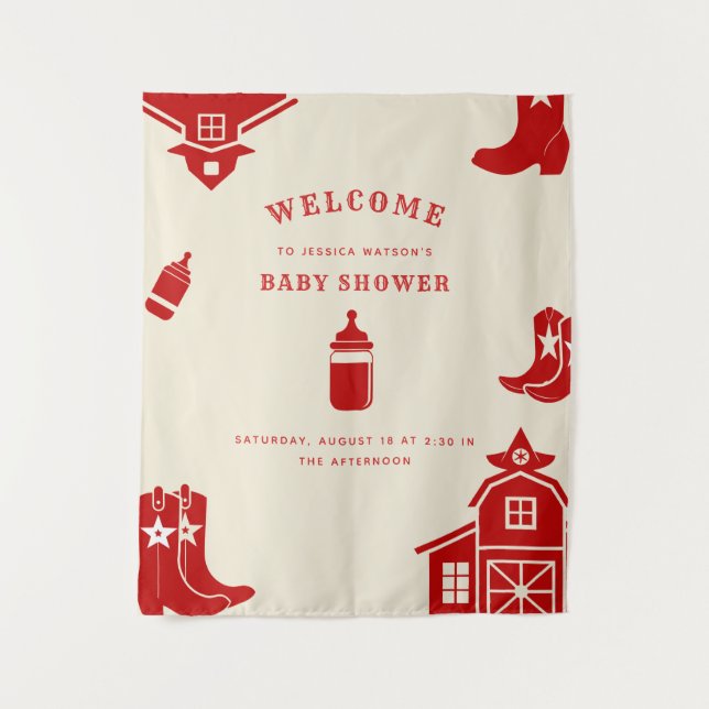 Tapete De Parede Garrafas & Botas Churrasco de Bebê Cowboy Vermelho (Frente)