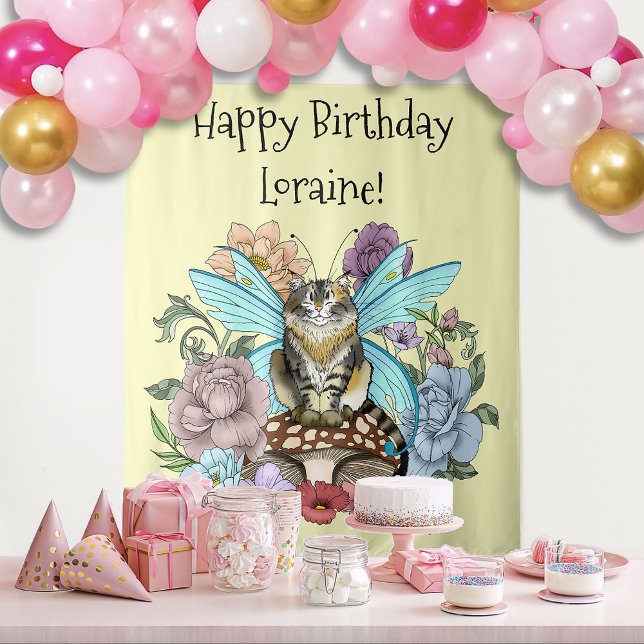 Tapete De Parede Gata Fada Tabby Pastel Caprichosa Fantasia Floral  (Criador carregado)